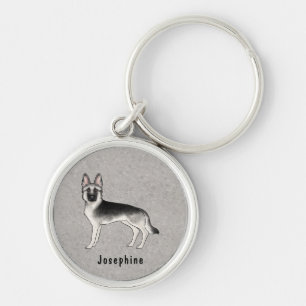 Silver Sable German Shepherd Dog With Custom Name Key Ring