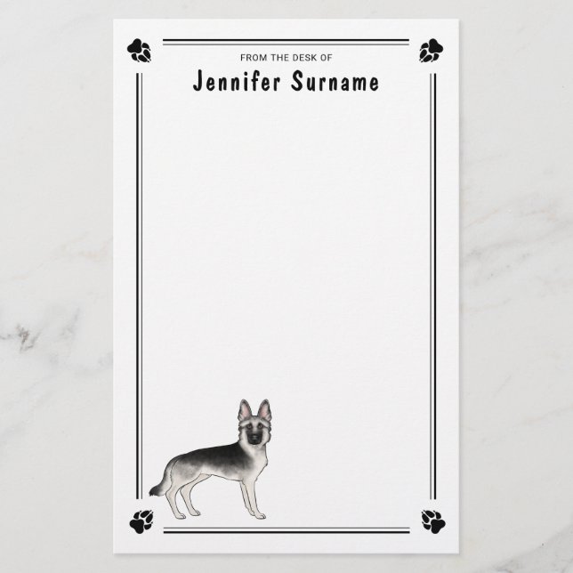 Silver Sable German Shepherd Dog With Custom Text Stationery (Front)