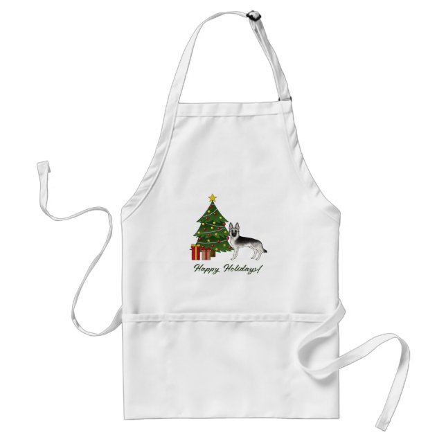Silver Sable German Shepherd Festive Christmas Standard Apron (Front)