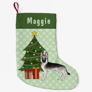 Silver Sable German Shepherd Green Christmas Tree Small Christmas Stocking
