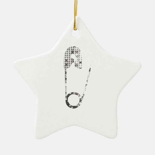 silver safety pins ceramic tree decoration (Front)