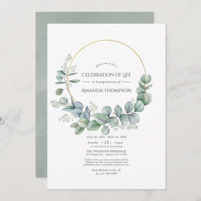 Silver Sage Eucalyptus Celebration of Life Photo Invitation (Front/Back)