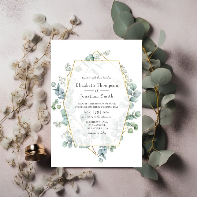 Silver Sage Eucalyptus Geometric Wedding Invitation (Creator Uploaded)