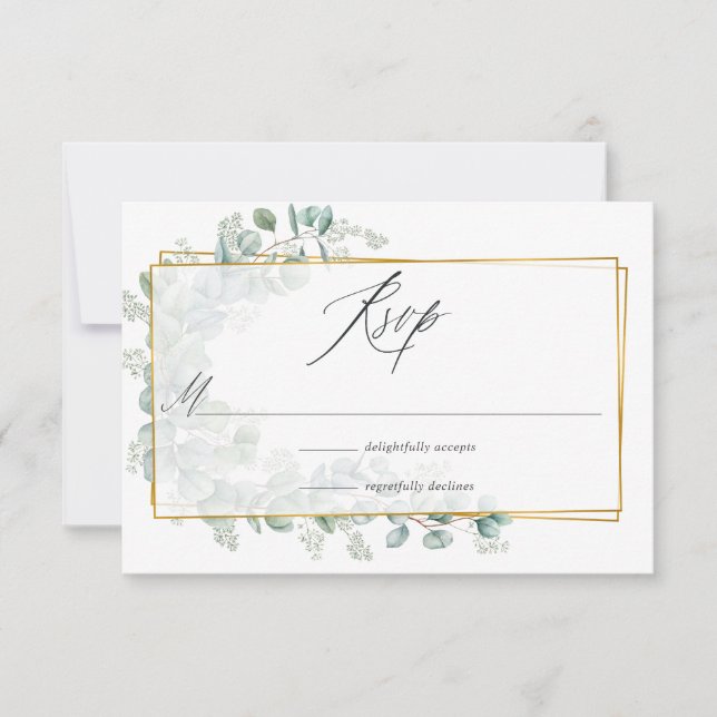 Silver Sage Eucalyptus Geometric Wedding RSVP Card (Front)
