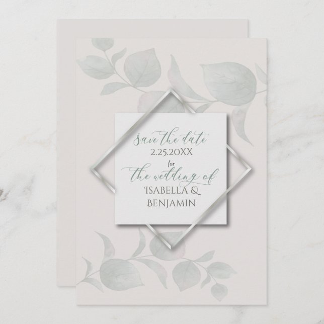 Silver Sage  Eucalyptus Save the Date 2 Invitation (Front/Back)