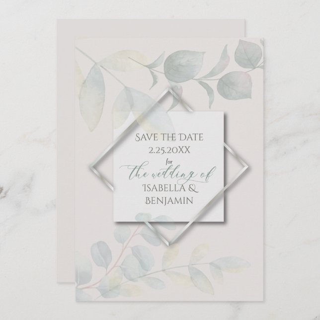 Silver Sage  Eucalyptus Save the Date 2 Invitation (Front/Back)