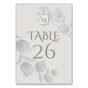 Silver Sage Eucalyptus Wedding Table Number