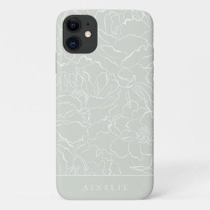 Silver Sage Floral Pattern Personalised iPhone 11 Case