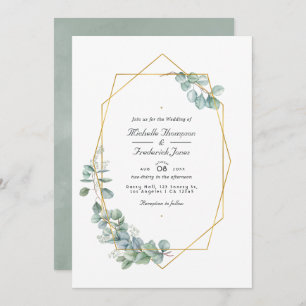Silver Sage Geometric Eucalyptus QR Code Wedding Invitation