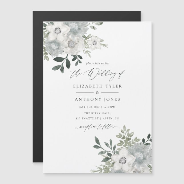 Silver Sage Geometric Eucalyptus Wedding Magnetic Invitation (Front/Back)