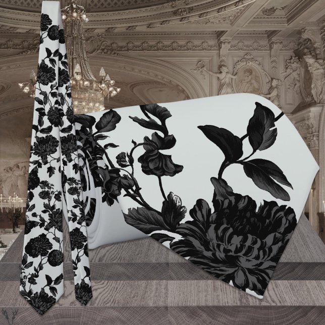 Silver Sage Green & Black Floral Wedding Tie (Creator Uploaded)