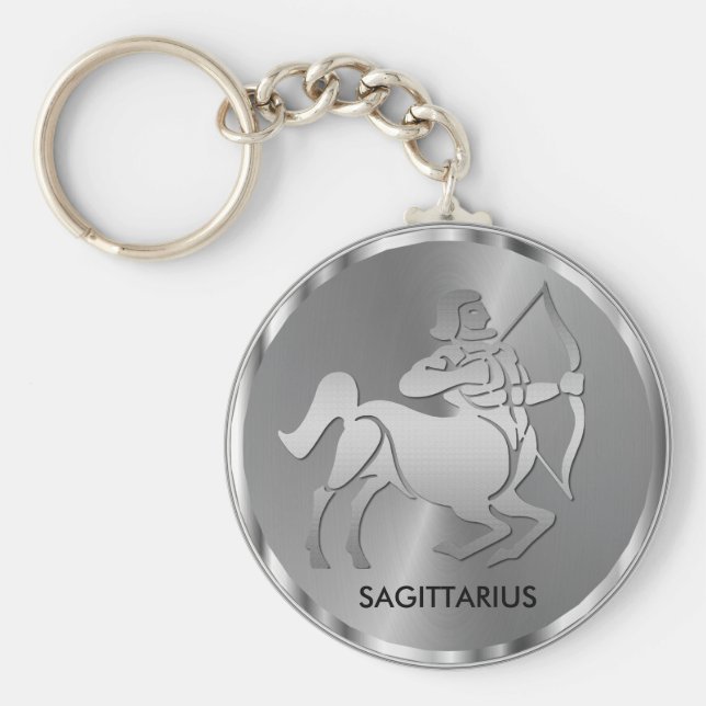 Silver Sagittarius the Archer - Zodiac Sign Key Ring (Front)