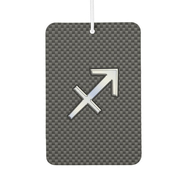 Silver Sagittarius Zodiac Sign Carbon Fibre Print Car Air Freshener (Front)