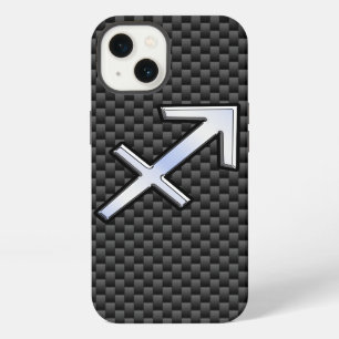 Silver Sagittarius Zodiac Sign Carbon Fibre Print iPhone Case