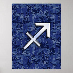 Silver Sagittarius Zodiac Sign Navy Digital Camo