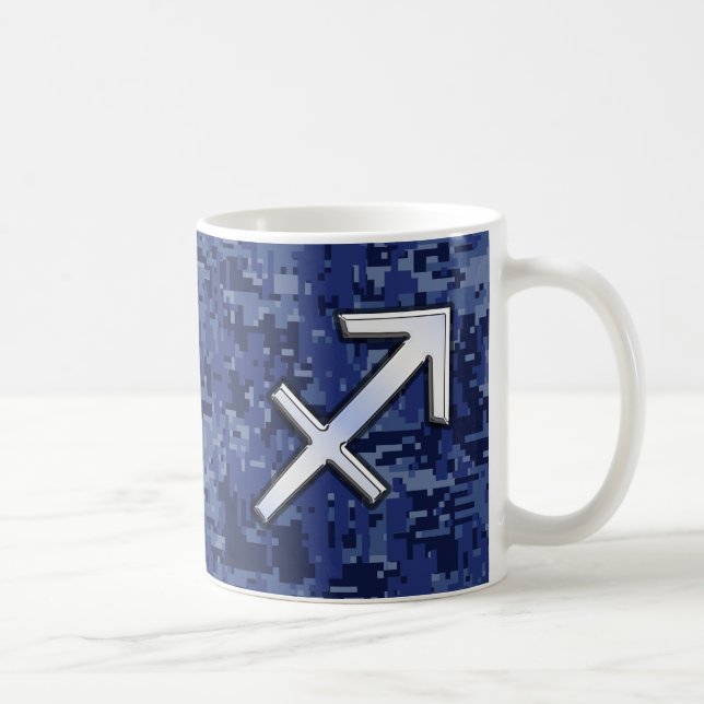Silver Sagittarius Zodiac Sign Navy Digital Camo Coffee Mug (Right)