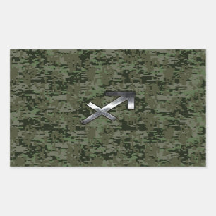 Silver Sagittarius Zodiac Woodland Digital Camo Rectangular Sticker