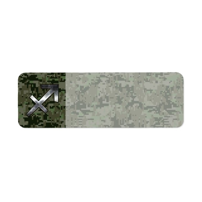 Silver Sagittarius Zodiac Woodland Digital Camo Return Address Label (Front)