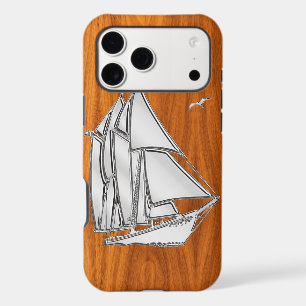 Silver Sail Boat on Teak Veneer Decor