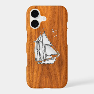 Silver Sail Boat on Teak Veneer Decor