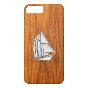Silver Sail Boat on Teak Veneer Decor iPhone 8 Plus/7 Plus Case