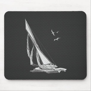 Silver Sailboat on Carbon Fibre Decor Mouse Pad