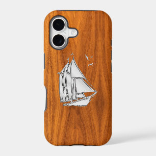Silver Sailboat on Teak Veneer Styles