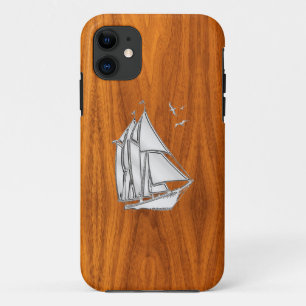 Silver Sailboat on Teak Veneer Styles iPhone 11 Case