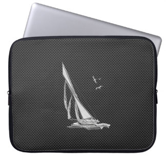 Silver Sailboat Regatta on Carbon Fiber Laptop Sleeve