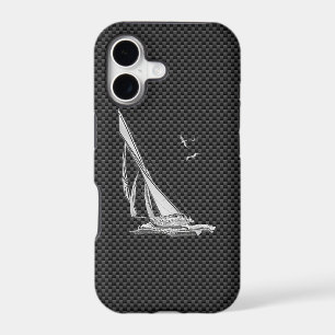Silver Sailboat Regatta on Carbon Fibre