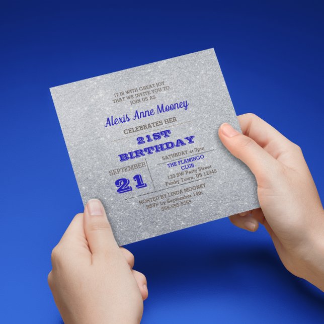Silver & Sapphire Blue Sparkly Birthday Invitation (Creator Uploaded)