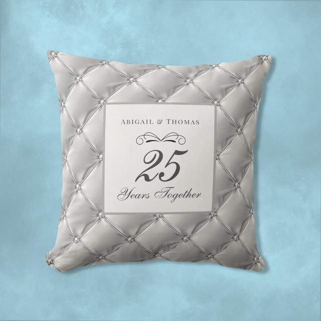 Silver Satin 25th Wedding Anniversary Throw Pillow (Silver Satin 25th Wedding Anniversary Throw Pillow Gift)
