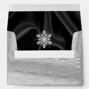 Silver Satin, Black Silk Diamond Snowflake Envelope