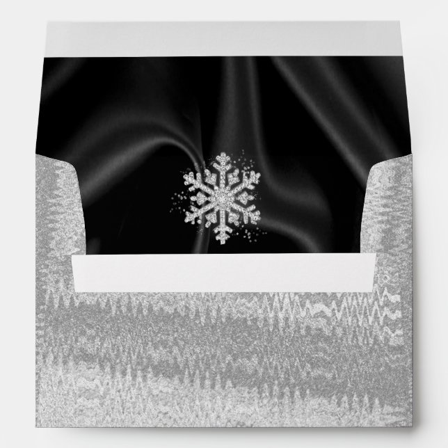 Silver Satin, Black Silk Diamond Snowflake Envelope (Back (Bottom))