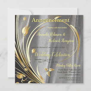 Silver satin  & Gold flower splendour Announcement