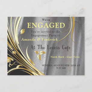 Silver satin  & Gold flower splendour Invitation Postcard