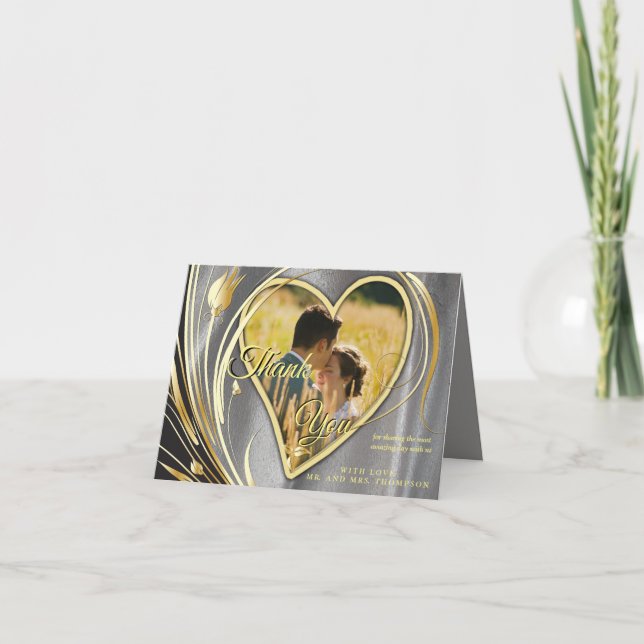 Silver satin  & Gold flower splendour Thank You Card (Front)