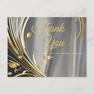 Silver satin & Gold flower Thank You Postcard