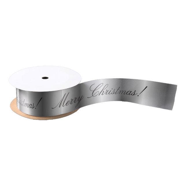 Silver satin merry Christmas Ribbon (Spool)