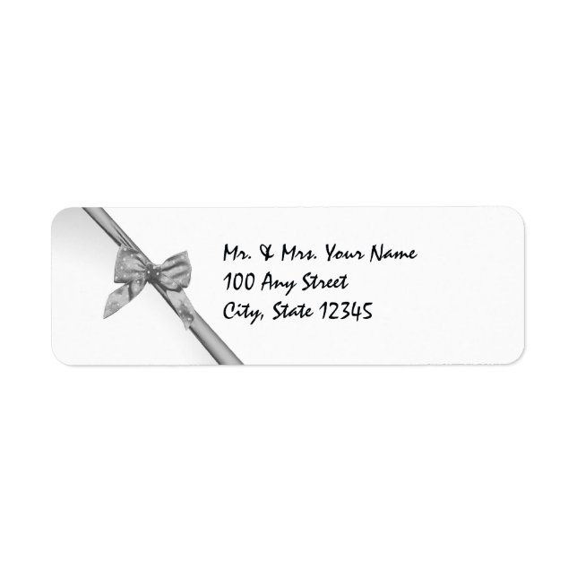 Silver Satin Ribbon Return Address Label (Front)