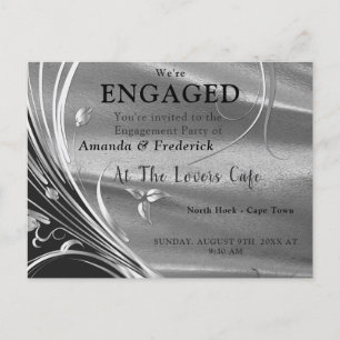 Silver Satin  & Sparkling Flower Engagement Invitation Postcard