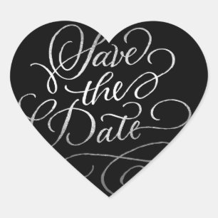 Silver Save the Date on Any Colour Invitation Heart Sticker