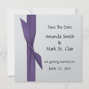Silver Save The Date with Purple Ribbon