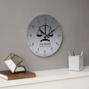 Silver Scales of Justice Large Clock