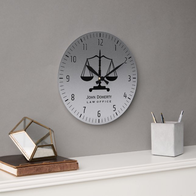 Silver Scales of Justice Large Clock (Office)