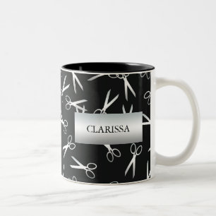 Silver Scissors   Custom Name Two-Tone Coffee Mug
