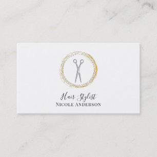 Silver Scissors Gold Sparkle Circle Hair Stylist Business Card