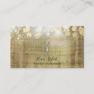 Silver Scissors Rustic Gold Lights Hair Stylist Business Card