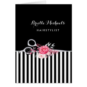 Silver Scissors Stripes Pink Floral Hair Salon