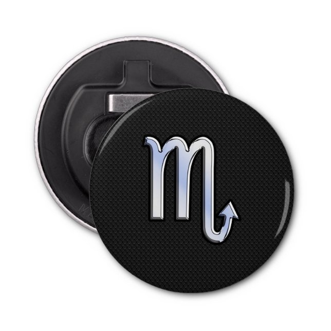 Silver Scorpio Zodiac Sign black snake skin Bottle Opener (Front)
